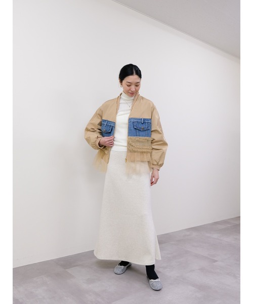 DOLLUPOOPS（ドールアップウップス）の「チュールミックスMA-1ブルゾン（MA-1・レディース・カーキ/ライトベージュ/ブラック/グリーン・FREE）」の6枚目の写真