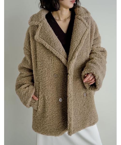 Re:EDIT（リエディ）の「[2025 WINTER PRE ORDER]オーバーサイズボアダブルミドルチェスターコート（チェスターコート・レディース・アイボリー/グレー/ブラウン/ベージュ・MEDIUM/LARGE）」の10枚目の写真