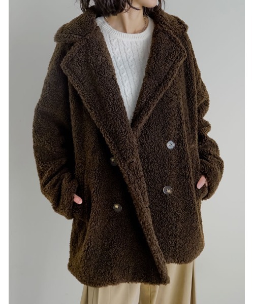 Re:EDIT（リエディ）の「[2025 WINTER PRE ORDER]オーバーサイズボアダブルミドルチェスターコート（チェスターコート・レディース・アイボリー/グレー/ブラウン/ベージュ・MEDIUM/LARGE）」の15枚目の写真