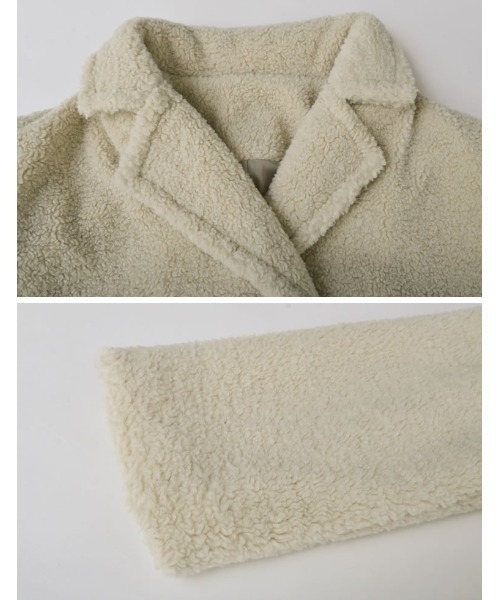 Re:EDIT（リエディ）の「[2025 WINTER PRE ORDER]オーバーサイズボアダブルミドルチェスターコート（チェスターコート・レディース・アイボリー/グレー/ブラウン/ベージュ・MEDIUM/LARGE）」の20枚目の写真