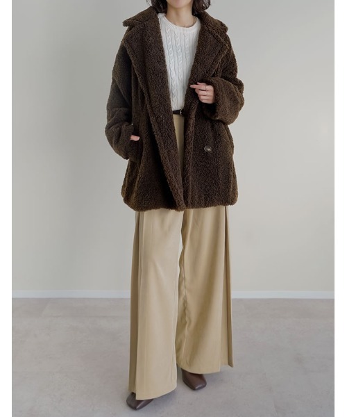 Re:EDIT（リエディ）の「[2025 WINTER PRE ORDER]オーバーサイズボアダブルミドルチェスターコート（チェスターコート・レディース・アイボリー/グレー/ブラウン/ベージュ・MEDIUM/LARGE）」の12枚目の写真