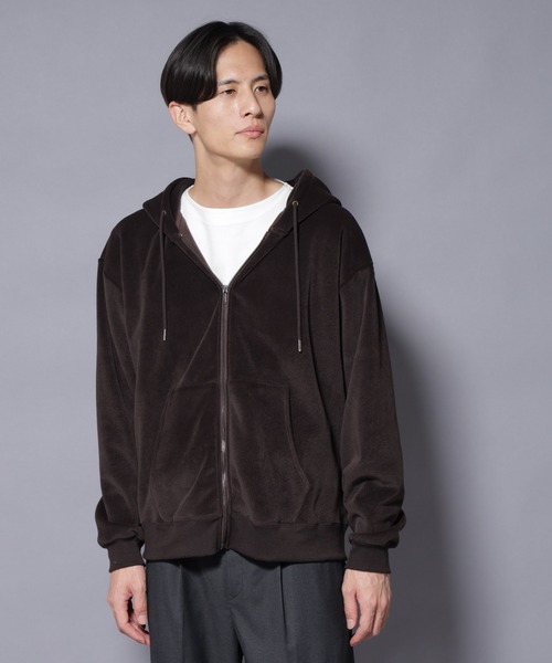 NANO universe（ナノユニバース）の「クロコ加工フリース ZIPパーカ（パーカー・メンズ・ブラック/ブラウン・M/L）」の3枚目の写真