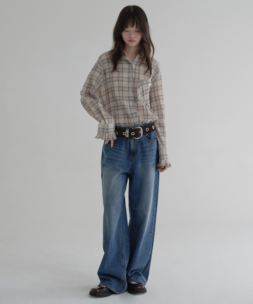 MARGARIN FINGERS(マーガリンフィンガース)の「RIVET WIDE DENIM PANTS (BLUE)(デニムパンツ・レディース・その他・SMALL/MEDIUM)」の1枚目の写真