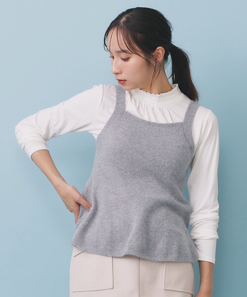 index（インデックス）の「ペプラムニットキャミソール/アンサンブル対応【洗える】（タンクトップ・レディース・パープル/ホワイト系9/ブラウン系その他/グレー・00）」の5枚目の写真