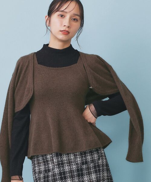 index（インデックス）の「ペプラムニットキャミソール/アンサンブル対応【洗える】（タンクトップ・レディース・パープル/ホワイト系9/ブラウン系その他/グレー・00）」の9枚目の写真