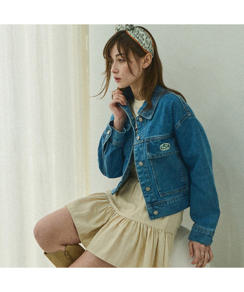 Washing cropped denim jacket - Light blue