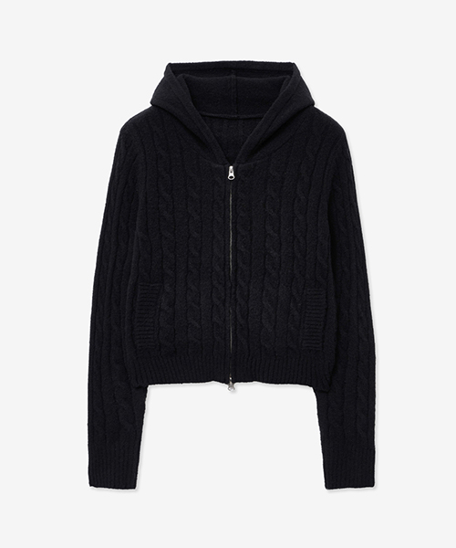 LADY VOLUME(レディーボリューム)の「WOOL KNIT CABLE SLIM HOOD ZIP UP_BLACK(カーディガン/ボレロ・レディース・その他・SMALL/MEDIUM)」の2枚目の写真