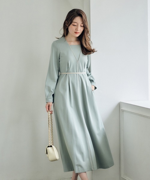 12Twelve Agenda（トゥエルブ　アジェンダ）の「配色パイピングカットソーフレアワンピース（ワンピース・レディース・ブラック/グレイッシュベージュ/ミント・M）」の3枚目の写真