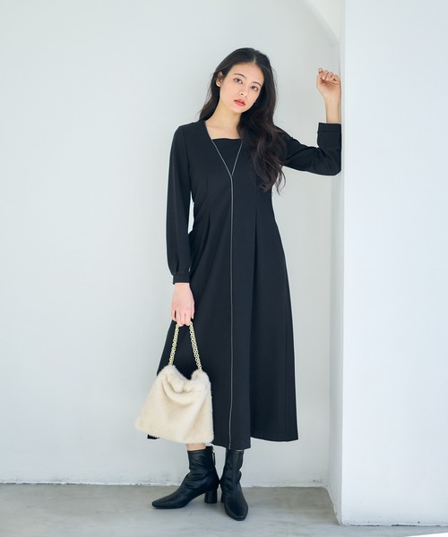 12Twelve Agenda(トゥエルブ アジェンダ)の「配色パイピングカットソーフレアワンピース(ワンピース・レディース・ブラック/グレイッシュベージュ/ミント・M)」の16枚目の写真