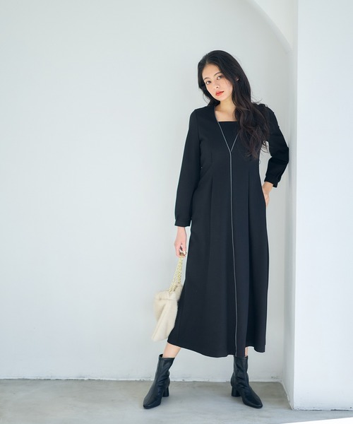 12Twelve Agenda(トゥエルブ アジェンダ)の「配色パイピングカットソーフレアワンピース(ワンピース・レディース・ブラック/グレイッシュベージュ/ミント・M)」の20枚目の写真