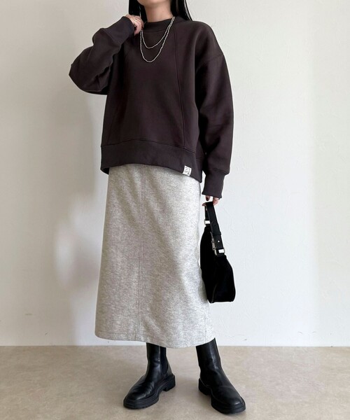 fredy emue(フレディエミュ)の「ソフトニットメルトンスカート(スカート・レディース・オフホワイト/チャコールグレー・36/38)」の3枚目の写真