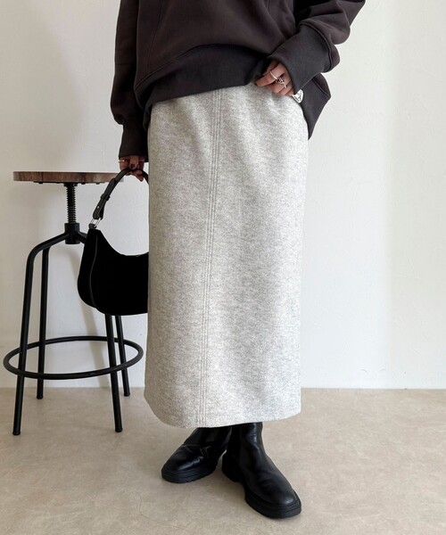 fredy emue(フレディエミュ)の「ソフトニットメルトンスカート(スカート・レディース・オフホワイト/チャコールグレー・36/38)」の8枚目の写真