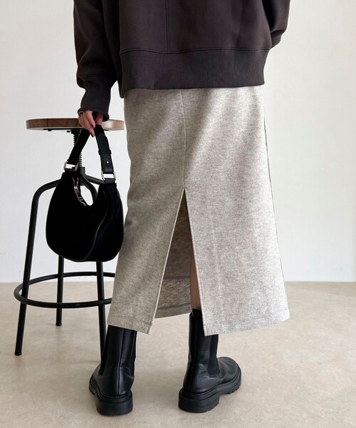 fredy emue(フレディエミュ)の「ソフトニットメルトンスカート(スカート・レディース・オフホワイト/チャコールグレー・36/38)」の10枚目の写真