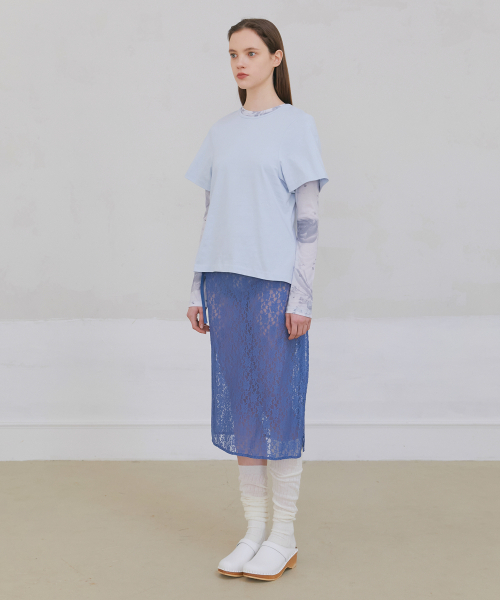 POEV(ポエブ)の「Floral Lace Layered Skirt - Dusty Blue(スカート・レディース・その他・FREE)」の3枚目の写真