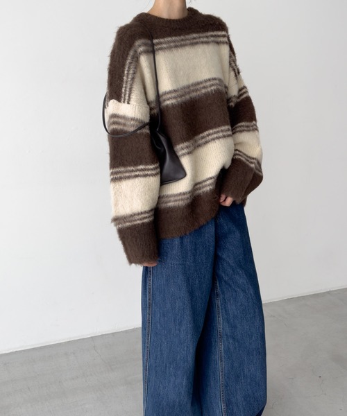 COIN　ワイドボーダーオーバーニット