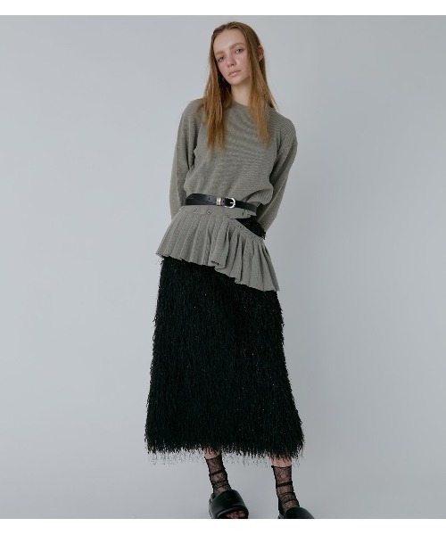 LE CIEL BLEU(ルシェルブルー)の「グリッターフリンジスカート / Glitter Fringe Skirt(スカート・レディース・ブラック・38/36/34)」の1枚目の写真