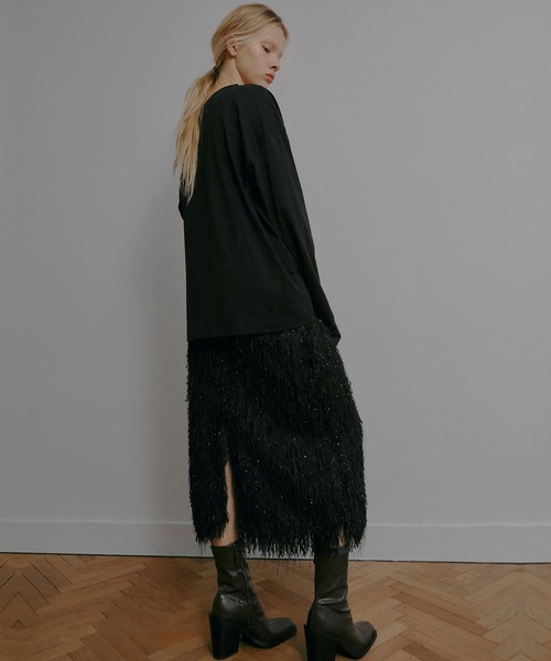 LE CIEL BLEU(ルシェルブルー)の「グリッターフリンジスカート / Glitter Fringe Skirt(スカート・レディース・ブラック・38/36/34)」の3枚目の写真