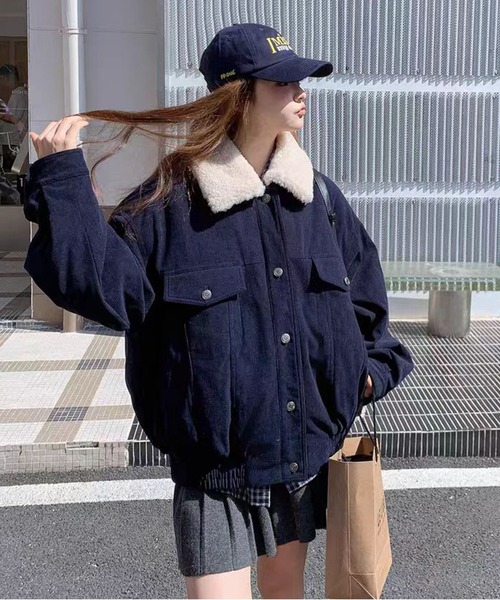 AsheKsha(アシクシャ)の「裏地付きコーデュロイのゆったりジャケット(ブルゾン・レディース・ネイビー/ブラウン・M)」の20枚目の写真