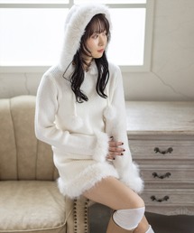 clear | ファーフードニットワンピース[着回し力抜群 ガーリー](ワンピース)