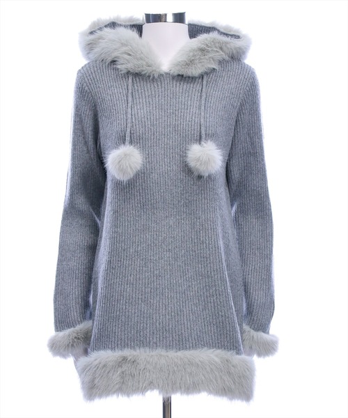 clear（クリア）の「ファーフードニットワンピース[着回し力抜群 ガーリー]（ワンピース・レディース・アイボリー/グレー・F）」の18枚目の写真