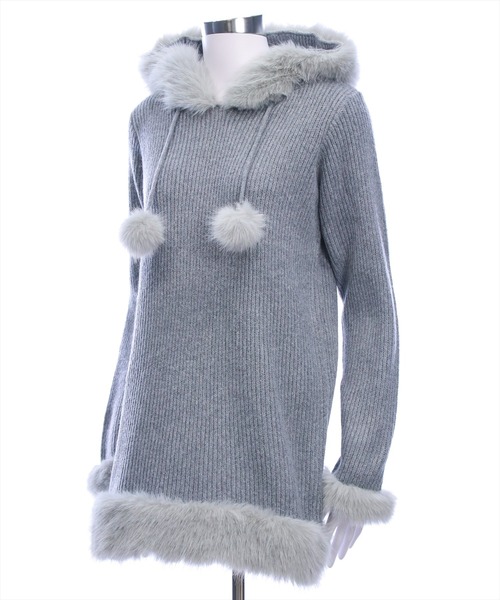 clear（クリア）の「ファーフードニットワンピース[着回し力抜群 ガーリー]（ワンピース・レディース・アイボリー/グレー・F）」の10枚目の写真