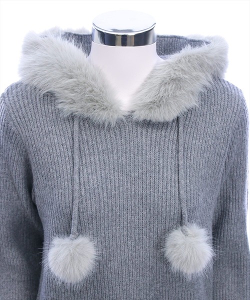 clear（クリア）の「ファーフードニットワンピース[着回し力抜群 ガーリー]（ワンピース・レディース・アイボリー/グレー・F）」の14枚目の写真