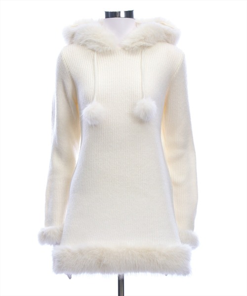 clear（クリア）の「ファーフードニットワンピース[着回し力抜群 ガーリー]（ワンピース・レディース・アイボリー/グレー・F）」の19枚目の写真