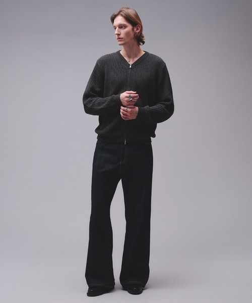 Regen Glanz(レーゲングランツ)の「crewneck knit zip jacket / クルーネックニットジップジャケット(カーディガン/ボレロ・メンズ・チャコールグレー/ワインレッド・SMALL/MEDIUM/LARGE)」の9枚目の写真