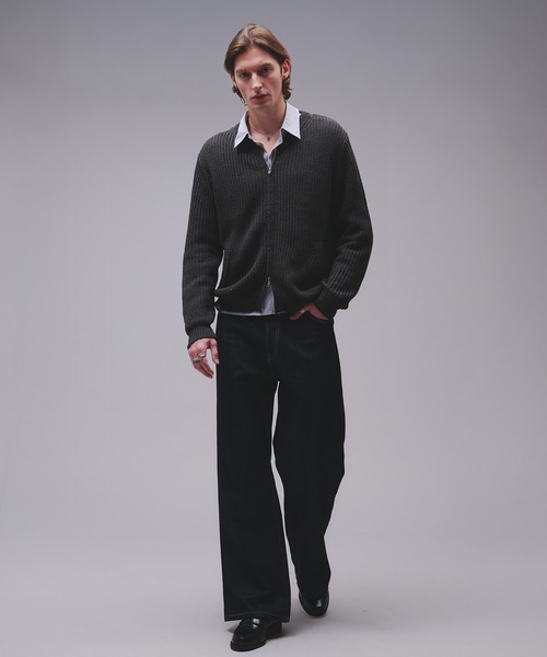 Regen Glanz(レーゲングランツ)の「crewneck knit zip jacket / クルーネックニットジップジャケット(カーディガン/ボレロ・メンズ・チャコールグレー/ワインレッド・SMALL/MEDIUM/LARGE)」の6枚目の写真