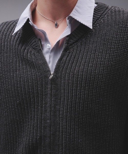 Regen Glanz(レーゲングランツ)の「crewneck knit zip jacket / クルーネックニットジップジャケット(カーディガン/ボレロ・メンズ・チャコールグレー/ワインレッド・SMALL/MEDIUM/LARGE)」の11枚目の写真