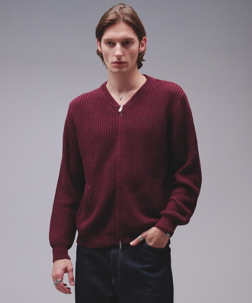 セール】crewneck knit zip jacket / クルーネックニットジップ
