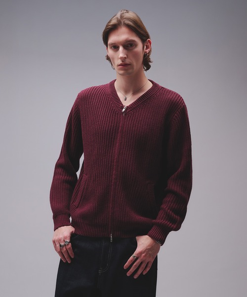 Regen Glanz(レーゲングランツ)の「crewneck knit zip jacket / クルーネックニットジップジャケット(カーディガン/ボレロ・メンズ・チャコールグレー/ワインレッド・SMALL/MEDIUM/LARGE)」の14枚目の写真
