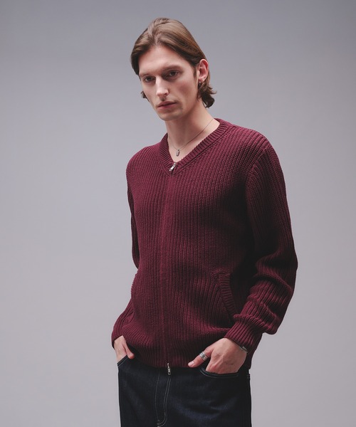 Regen Glanz(レーゲングランツ)の「crewneck knit zip jacket / クルーネックニットジップジャケット(カーディガン/ボレロ・メンズ・チャコールグレー/ワインレッド・SMALL/MEDIUM/LARGE)」の15枚目の写真
