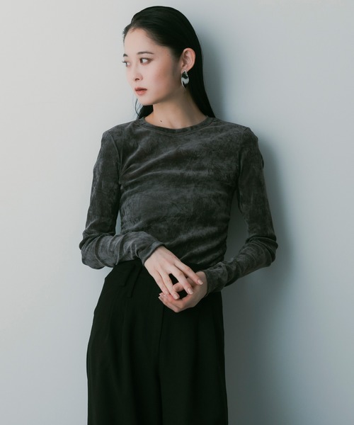 SERENO(セレーノ)の「ロングスリーブ シアーベロアカットソー(Tシャツ/カットソー・レディース・ブラウン/ライトピンク・L/M)」の1枚目の写真