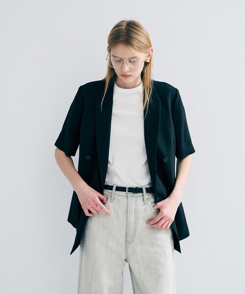 uncrave（アンクレイヴ）の「ウォッシャブルドライサップ ハーフスリーブジャケット（テーラードジャケット・レディース・ネイビー系/グレー系/ベージュ系1/ブラック系/黄土色系・2/1/0）」の12枚目の写真