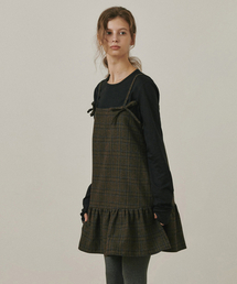 BELLOL（ベロエル）の「Flare ribbon check dress BROWN（ワンピース）」