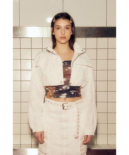 AFTERHOURS(アフターアワーズ)の「HOODED CROP JACKET (WHITE)(ナイロンジャケット・レディース・その他・FREE)」の1枚目の写真