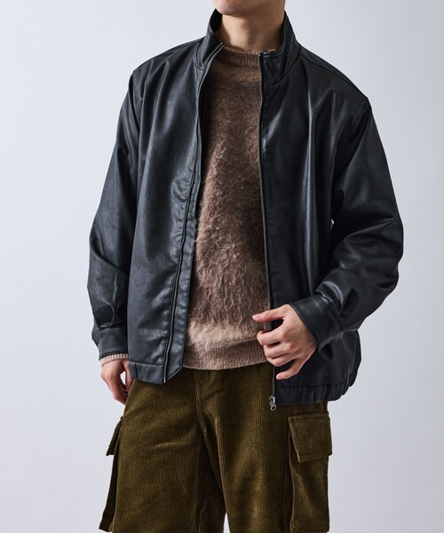 le cercle ADAM ET ROPE'（ルセルクルアダムエロペ）の「レザーライクブルゾン（ブルゾン・メンズ・ダークブラウン/ブラック・L/M/LL）」の2枚目の写真