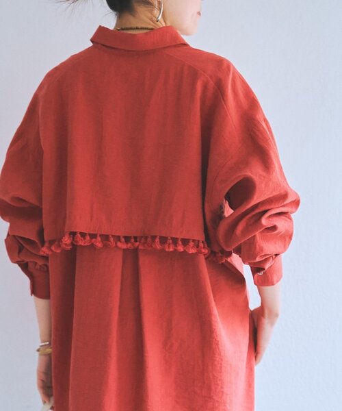 BEARDSLEY（ビアズリー）の「フリンジシャツ（シャツ/ブラウス・レディース・オレンジ/アイボリー・FREE）」の2枚目の写真