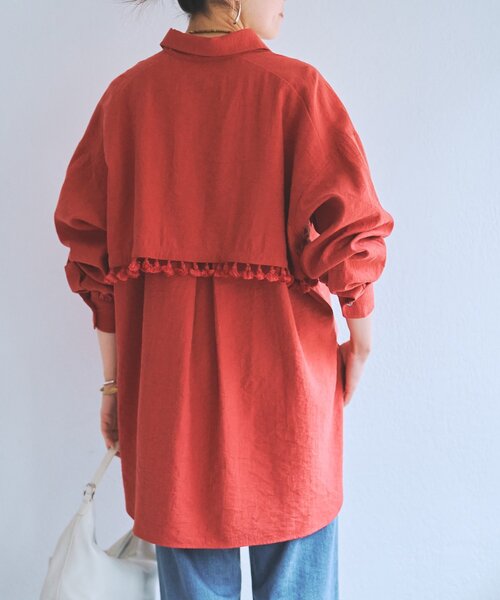 BEARDSLEY（ビアズリー）の「フリンジシャツ（シャツ/ブラウス・レディース・オレンジ/アイボリー・FREE）」の7枚目の写真