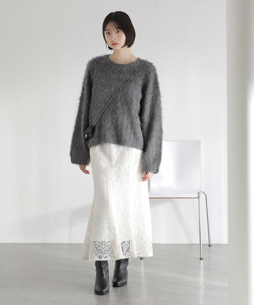 La TOTALITE（ラトータリテ）の「ウール混クルーネックプルオーバー（ニット/セーター・レディース・ホワイト/ピンク/グレー・FREE）」の4枚目の写真