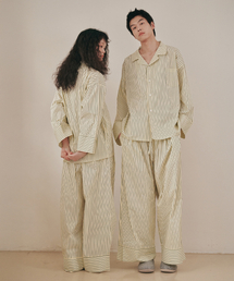 OGGITT（オキット）の「（uni）ドミトリービーンストライプパジャマグリーンレモン（ルームウェア/パジャマ）」
