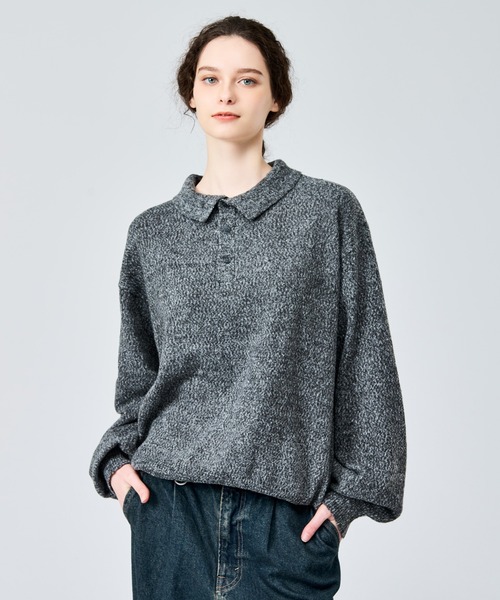 WETTEMPT（ウィテンプト）の「MERANGE KNIT POLO / メランジニットポロ（ニット/セーター・メンズ・カーキ/グレー/チャコールグレー/ブルー・SMALL/MEDIUM/LARGE）」の2枚目の写真