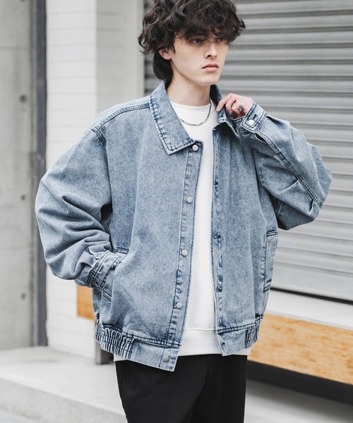 Rocky Monroe（ロッキーモンロー）の「ヴィンテージライク オーバーサイズデニムブルゾン（デニムジャケット・メンズ・ブラック/ワンウォッシュ/ライトブラック/ケミカルウォッシュ/インディゴブルー・M/L/XL）」の7枚目の写真