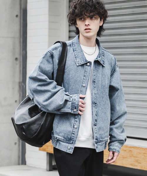 Rocky Monroe（ロッキーモンロー）の「ヴィンテージライク オーバーサイズデニムブルゾン（デニムジャケット・メンズ・ブラック/ワンウォッシュ/ライトブラック/ケミカルウォッシュ/インディゴブルー・M/L/XL）」の8枚目の写真
