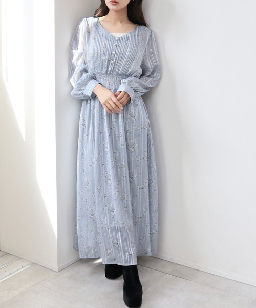 CECIL McBEE(セシルマクビー)の「胸元プリーツワンピース(ワンピース・レディース・ネイビー/ライトグレー・MEDIUM)」の4枚目の写真
