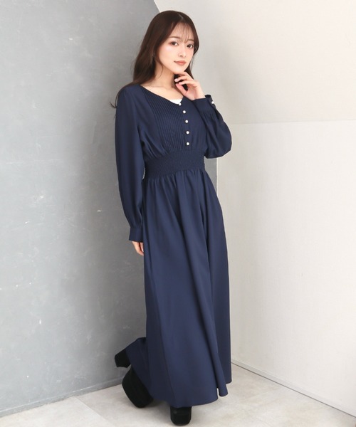 CECIL McBEE(セシルマクビー)の「胸元プリーツワンピース(ワンピース・レディース・ネイビー/ライトグレー・MEDIUM)」の8枚目の写真