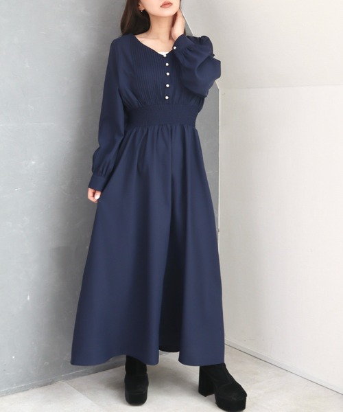 CECIL McBEE(セシルマクビー)の「胸元プリーツワンピース(ワンピース・レディース・ネイビー/ライトグレー・MEDIUM)」の9枚目の写真