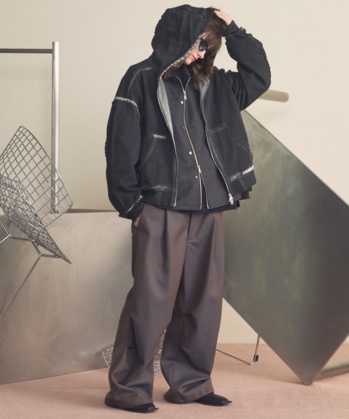 UNISEX》Over-Dye Embroidery Prime-Over Sweat Zip Hoodie/オーバー