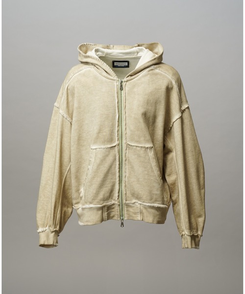 UNISEX》Over-Dye Embroidery Prime-Over Sweat Zip Hoodie/オーバー